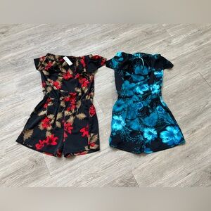Women’s Romper Bundle - Red and Blue Floral Print - XL